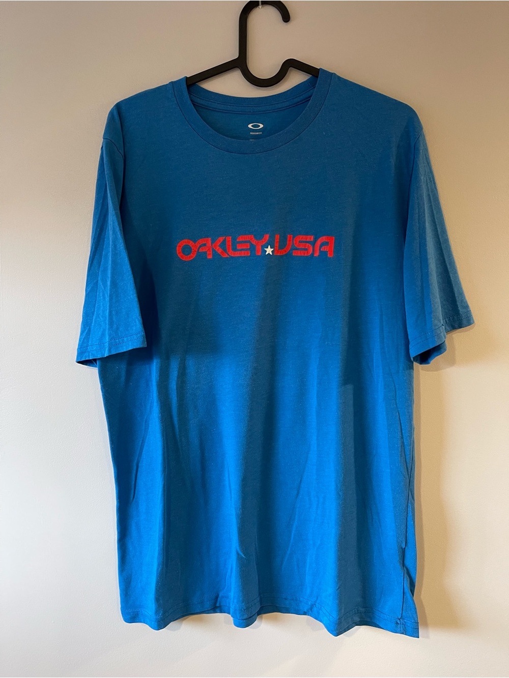 Oakley Blue Tee with Red Oakley USA Logo
